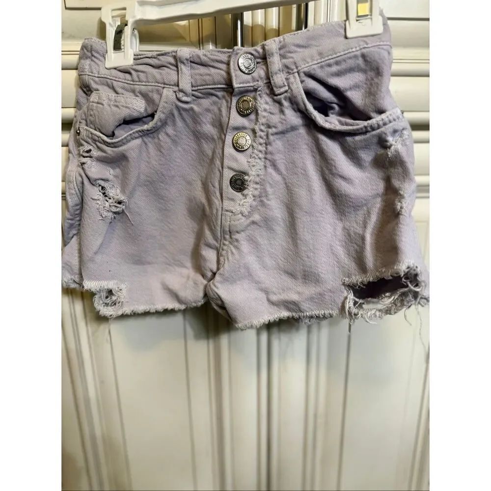 ZARA Girls Distressed Button Fly Cut Off Denim Jean Shorts Purple Size 10